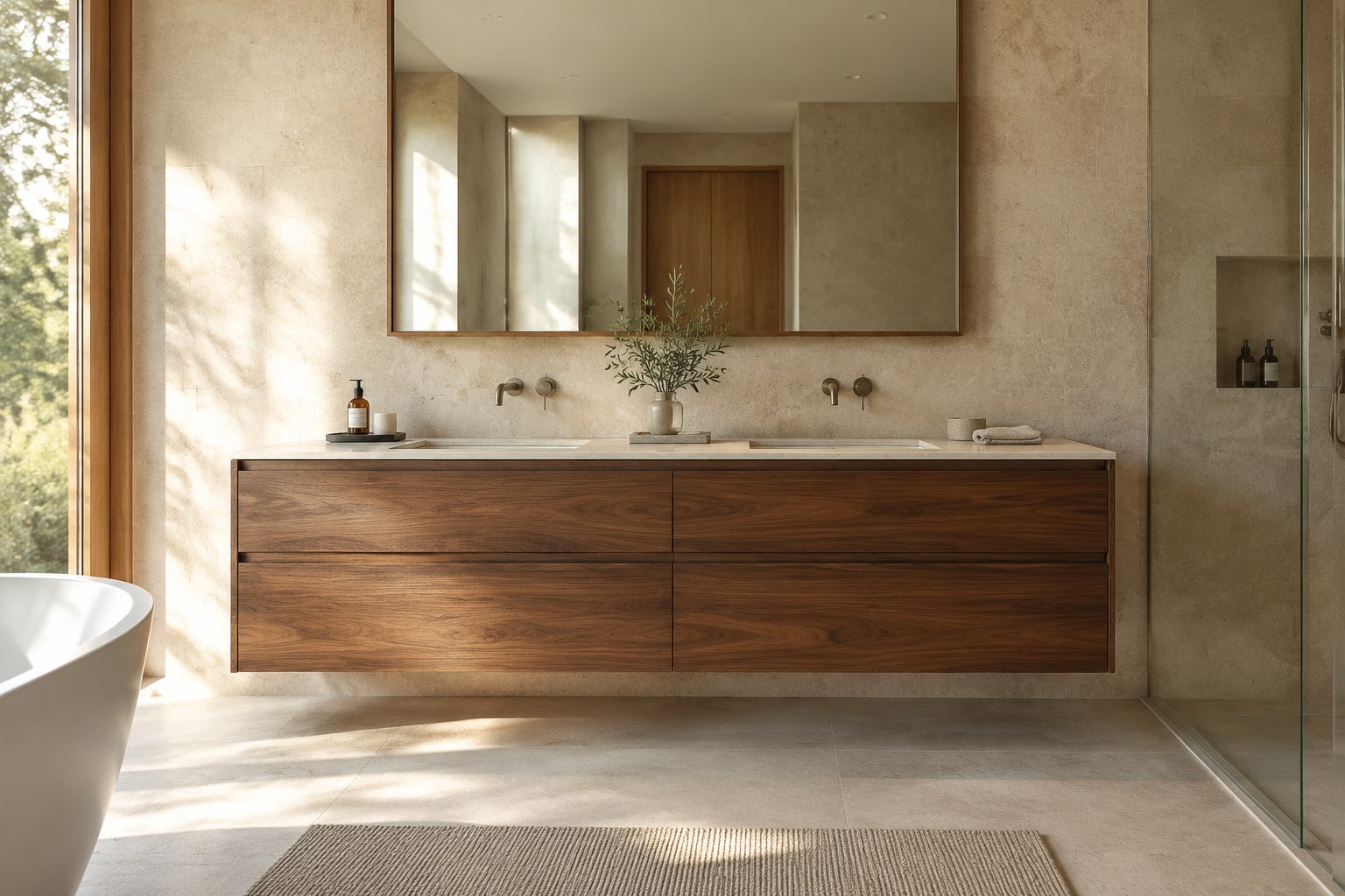 Solid walnut floating bathroom vanity
