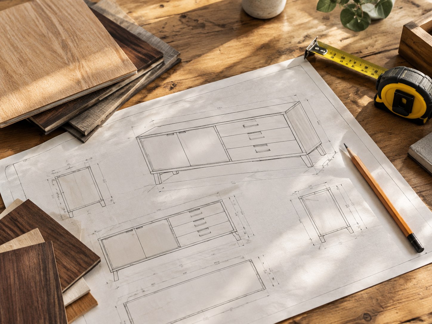 Vanity drawings and wood samples
